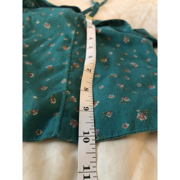 American Eagle Women's Ditsy Floral Crop Top L Teal Linen Blend Feminine Y2k - Picture 8 of 8